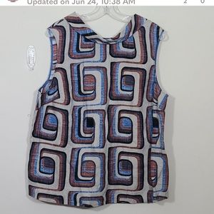 Boden Lena Linen Retro Geometric Blouse Size 16